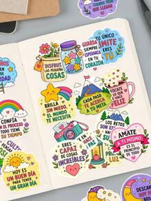 50Pcs Self‑Care Positive Affirmation Stickers, Cute Pastel Rainbow Reminder Text Vinyl Decals, Waterproof Stickers For Laptop, Water Bottle, Phone, Kindle, Journal, Scrapbook, DIY Stationery Decor - Multicolor - View 8