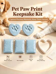 4pcs Pet Paw Print Keepsake Set, Soft Pink And Blue Clay, DIY Dog And Cat Paw Print Keepsake - Heart - View 10