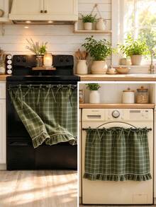 1pc Farmhouse Plaid Oven Curtain With Ruffled Hem, Tie-On No-Drill Appliance Cover Skirt For Kitchen Stove Dishwasher Washing Machine, Rustic Checkered Cottage Decor To Hide Clutter, Easy Install Kitchen Curtain - Multicolor - View 7