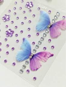 Tiebeauty 2pcs Blue-Purple Gradient Fabric Butterfly Face Rhinestone Sticker Set, 3D Flower Rhinestone Face Decor Stickers, Self-Adhesive Fairy Butterfly Face Jewels, Suitable For Music Festival, EDM Party, Cosplay, Christmas Party Makeup - Multicolor - View 8