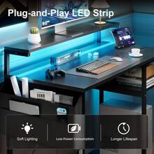 Office Computer Desk With LED Light, 120*48cm Office Table With Monitor Stand For Home/Office Use, Corner Desk With Large Storage Bag And Height Adjustable Storage Shelf, Remote Worker - Black - View 4