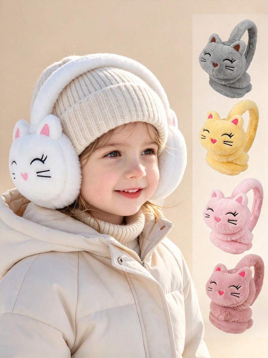 Soft Plush Earphone Cover, Cute Cartoon Cat Ear Design, Suitable For Headphones, Ear Protection - Multicolor - View 1
