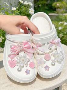 12pcs Pink Pearl Bow & Flower DIY Shoe Decor, Suitable For Perforated Sandals, Elegant & Fashionable, Gift For Girlfriend - Pink - View 8