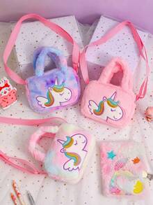 1pc Little Girl Unicorn Embroidery Decor Tie-Dye Solid Color Plush Adjustable Shoulder Strap Large Capacity Cute Handbag Crossbody Bag Suitable For Daily Party Holiday Gift - Multicolor - View 2