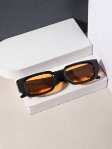 1 PC Men's Narrow Frame Rectangle Fashion Glasses Lightweight PC Material Casual And Versatile Style For Daily Outing Commute With Glasses Box - Multicolor - View 3