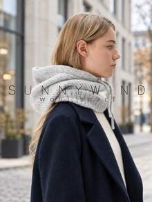 1件女款純色時尚休閒百搭羊毛拉帽，適合秋冬日常穿著 - 灰白色 - 查看 3