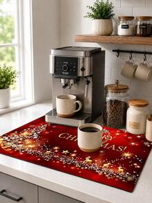 1pc Christmas Text Pattern Diatomaceous Earth Absorbent Drying Mat, Kitchen Countertop Drain Mat, Coffee Machine Mat, Dish Drying Mat, Dining Table Breakfast Mat, Non-Slip Heat Resistant Easy To Clean Hidden Water Stains, Suitable For Kitchen Dining Table Coffee Shop Bar Home Decor Holiday Gift - Multicolor - View 4