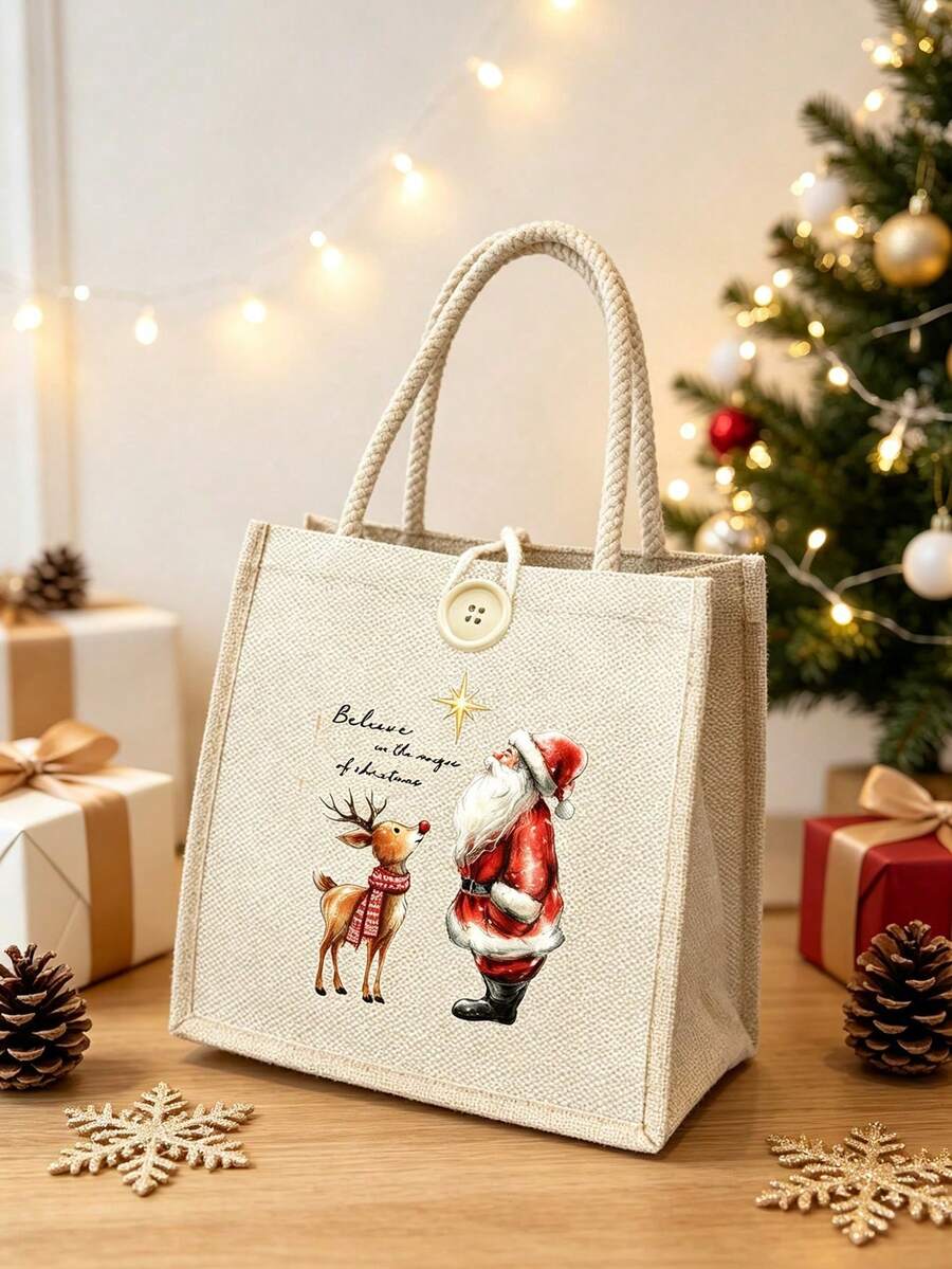Tas Tote Linen Motif Rusa - Pilihan Ideal untuk Perjalanan dan Liburan, Hadiah Sempurna untuk Mengekspresikan Keyakinan, Halloween, Thanksgiving, atau Hadiah Natal - MultiWarna - View 1