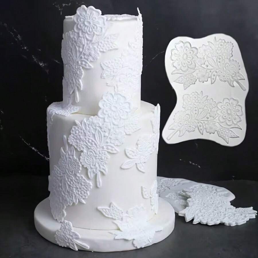 Lace Floral Embossed Silicone Mold, Vintage Flower Cluster Fondant Cake Decoration Baking DIY Mold - View 1