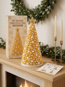 DIY Christmas Beaded Tree Kit, Pearl & Rhinestone Craft Set With Foam Cone Bases, Handmade Holiday Tree Making Supplies For Adults, Sparkling Tabletop Christmas Ornaments, Party Decor & Festive Home Decoration - Standard - View 8