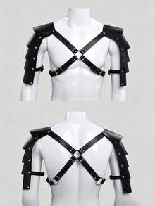 1pc Adjustable Synthetic Leather Body Corset Straps, Shoulder Armor Buckles, Tight Fitting Clothes - Black - View 3