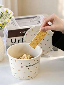1 Set, Ceramic Ramen Bowl, Cookie Jar With Lid, Star & Moon Pattern Design - Ideal For Storing Snacks, Candies, Soup, Desserts, Great Gift For Valentine's Day, Anniversary - Multicolor - View 6