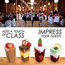 Square Transparent Dessert Cup With Matching Small Spoon, Thick Hard Plastic, Suitable For Ice Cream, Pudding, Fruit Salad, Mousse, Party Gathering, Birthday Banquet, Highly Attractive Transparent Cup, Great For Plating And Photography, Suitable For Dessert Shops And Home Use - Clear - View 8