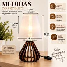 Abajur de Mesa Decorativo MDF com Cúpula Luminária para Quarto Sala Cabeceira Modelo ABJ01 - ABJ01 - Visão 4