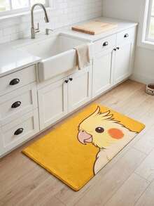 1pc Cute Yellow Cockatiel Parrot Print Doormat, Cartoon Bird Flannel Floor Mat For Entryway Bathroom Kitchen - Multicolor - View 4