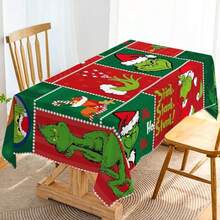 The Grinch Merry Christmas Tablecloth - Christmas Winter Holiday Birthday Party Decoration Xmas Home Kitchen Dining Room Decor - Multicolor - View 4