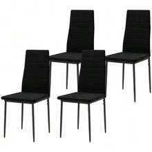 Set Of 4 Dining Chairs, Armless Design, Fabric Upholstery, Metal Legs, Black - Black - View 1