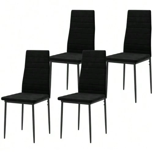 Set Of 4 Dining Chairs, Armless Design, Fabric Upholstery, Metal Legs, Black - Black - View 1
