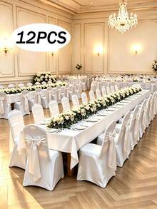 14色緞面椅帶 15x260cm 優雅蝴蝶結椅緞帶，適用於婚禮宴會派對活動接待酒店椅套裝飾 - 白色 - 查看 13