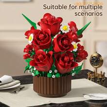 Micro Particle Building Block Potted Flower, DIY Rose Sunflower Bouquet Model, Desktop Home Decor, Valentine Birthday Gift For Adults - Potted Plant - View 8