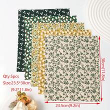 5pcs 23.5*30cm Green Floral Series Fabric Set, Handmade DIY Patchwork Fabric Set, Sewing Fabric Set - Green 23.5*30cm-1 - View 2