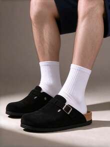Men's Black Closed-Toe Mule Shoes With Soft Insole, Black Strap Design, Lightweight Comfortable Daily Wear, Soft Sole Men's Clogs, Slip-On Slippers With Arch Support - Black - View 5