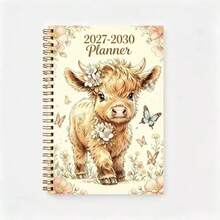1pc Cute Highland Cow & Wildflower Butterfly Watercolor Theme Notebook - Diary, A5 Size, Suitable For Office, Study, Journaling, Recording, Spiral Bound Notebook, Perfect Gift For Back To School, Halloween, Christmas - Multicolor - View 3