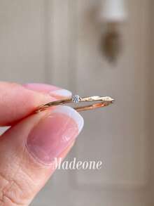 MADEONE 1pc Minimalist Zirconia Twisted Ring, Women's Engagement Wedding Party Daily Wear Anniversary Jewelry Gift - Gold - View 5
