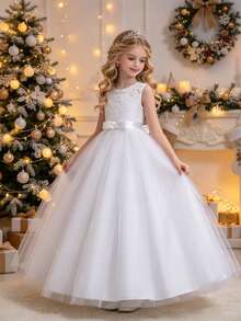 Tween Girl Princess Dress, Wedding Flower Girl Dress, Birthday Party Dress, Holiday Party Dress, Hostess Dress, Piano Performance Evening Gown - White - View 2