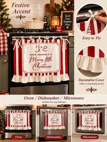 2D Flat, 2D Red And White Striped Ruffled Multi-Functional Decorative Curtain, Suitable Kitchen Skirt, Oven Cover, Washing, Dishwasher, Bathroom Window Decoration, And Kitchen, Halloween Kitchen Apron,Christmas Kitchen Apron - Multicolor - View 9