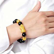 1pc Vintage Pixiu Beaded Bracelet, Suitable For Holiday Gift, Daily Versatile Accessory - Black - View 3