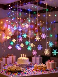USB Powered Snowflake Curtain Icicle Lights, 8 Lighting Modes, Decorative String Light For Christmas Wedding Party Shop Window Home - Snowflake Curtain Lights - View 11