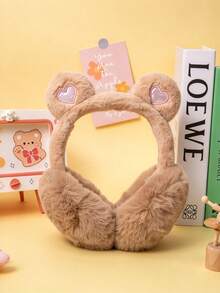 Cute Bear Ear Plush Earmuffs, Shiny Heart Embroidery Winter Warm Foldable Ear Muffs For Girls, Soft Faux Fur Cold Weather Ear Warmer - Multicolor - View 7