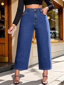 Y2K Style Plus Size Women's Short Denim Jeans, Loose Wide Leg Denim Pants, Comfortable Non-Stretch - Blue - View 4
