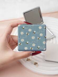 1PC British Country Style Portable Vanity Mirror, Foldable Lightweight Ultra-Thin Convenient Hand Mirror, PU Leather, Suitable For Multiple Occasions And All People, Foldable Small Square Mirror, Pocket Mirror, Fresh Daisy Lily Bee Printed Pattern Design, Exquisite Handheld 180° Flip Cover Multi-Function Mini Mirror Compact Mirror Mirrors, Daily Holiday Birthday Valentine's Day - Multicolor - View 8