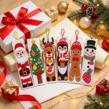 Christmas Cartoon Cross Stitch Bookmark 6pcs Set With Scissors, Threader, Unpicker, 11CT 47x26cm [18.5x10.2 Inches] Handmade DIY Embroidery Material Kit, Santa Claus & Reindeer Hanging Ornament Gift - Multicolor - View 13
