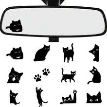 Cute Rearview Miror Stickers - 12 Pcs Cat Car Rear View Window Vinyl Decal Funy Black Peeking Waterprof Bumper Accessories For Women Auto Trucks Tumbler Vehicle Laptop Water Bottle Decor - CC - View 8
