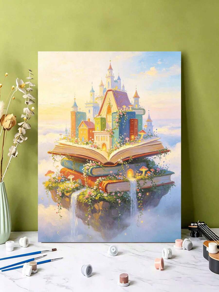 DIY Magical Book Castle Floating Fantasy Landscape (Frameless Or Framed 8x12 / 16x20 Inches) Paint By Numbers Kit(Acrylic) Arts & Crafts For Adult Beginners, Home Wall Decor, And Unique Holiday Gifts - Sets - View 1