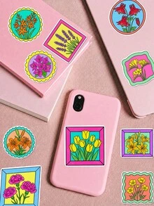 50Pcs Hand-Drawn Doodle Frame Journal Stickers, Colorful Frame Theme Design, Hand-Drawn Motifs Of Flower Frames, Leaf Borders, Colorful Rectangle Frames, Round Decorative Frames, For Bike, Books, Journal, Tumbler, Skateboard, Document Box Decor - Multicolor - View 4