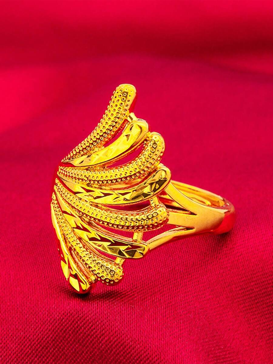 1pc High-End Luxury Phoenix Tail Flower Open Index Finger Ring, Fashionable Versatile Personalized Elegant Gift - Gold - View 1