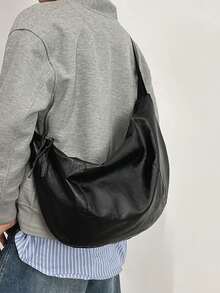 Minimalist Solid Color Large Capacity Crossbody Bag With Casual Pleated Design Tote Bag, Cold Casual Style Versatile Shoulder Bag Suitable For Daily Commute, Walking, Travel And Carrying - Black - View 13