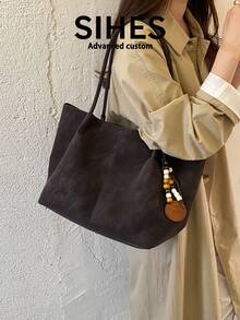 1pc Solid Color PU Leather New Women's Bag, Shoulder Bag, Fashion Large Capacity Tote Bag, Magnetic Closure, Dual Handles, Suitable For Commuting, Shopping, Dating, - Coffee - View 2