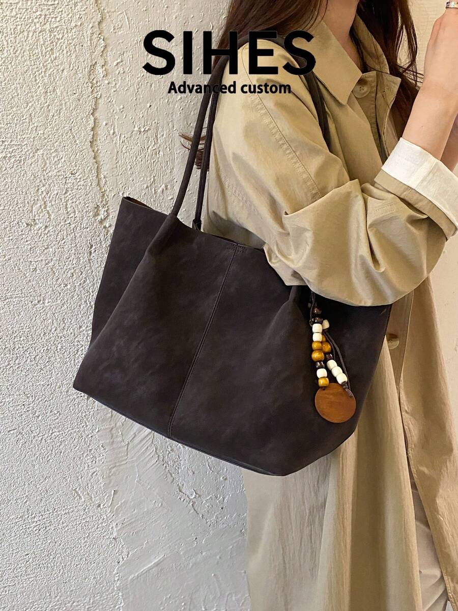 1pc Solid Color PU Leather New Women's Bag, Shoulder Bag, Fashion Large Capacity Tote Bag, Magnetic Closure, Dual Handles, Suitable For Commuting, Shopping, Dating,
