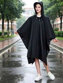 Unisex Casual Solid Color Hooded Raincoat, Long Sleeve Hooded Rain Poncho, Outdoor Waterproof Jacket - A - View 2