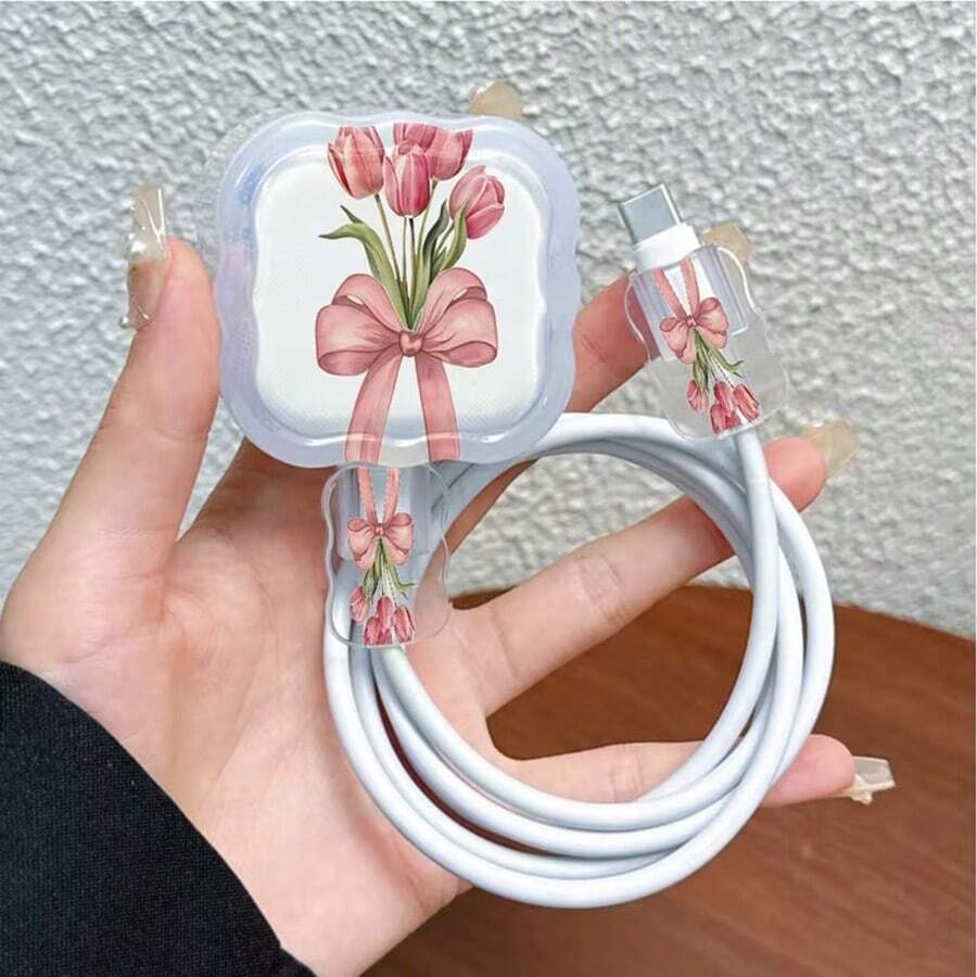 Set Pelindung Kabel dan Pengisi Daya Apple Gaya Buket Tulip, Casing Pelindung Kabel Pengisi Daya Apple 40W Tahan Lama, Pengatur Kabel Anti-Patah - MultiWarna - View 1