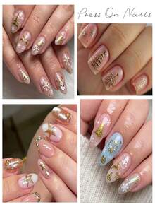 30 Sheets Cute Christmas Nail Stickers Set,3D Gold & White Snowflake Xmas Tree Elk Snowman Gift Bow Pattern Self Adhesive Nail Art Decals,DIY Winter Holiday Manicure Decorations For Salon - Multicolor - View 8