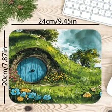 1pc Hobbit House Fantasy Landscape Desk Mat, Green Meadow Hobbit Hole Print Large Gaming Mouse Pad, Non Slip Desktop Protector For Office Game Room - View 16
