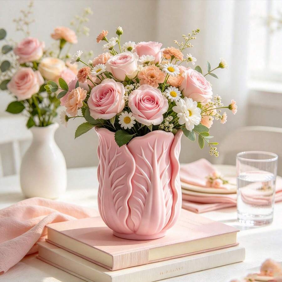 1pc Creative Cabbage Shaped Vase, Makeup Brush Holder, Highly Attractive Desktop Pen Holder, Dressing Table Fun Decorative Storage Ornament - A - View 1