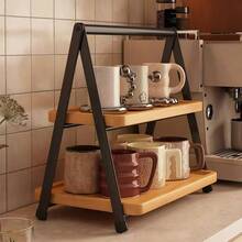 2‑Tier Metal & Wood Countertop Storage Rack, Desktop Mug Cup Organizer Shelf, Kitchen Counter Display Stand For Mugs, Cups And Small Kitchen Gadgets - View 5