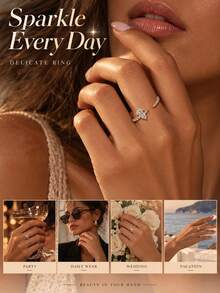 outingfit 1pc Gold Open Ring Butterfly & Crescent Moon Rhinestone Design, Delicate Adjustable Finger Ring For Women, Suitable For Party, Date, Vacation And Daily Wear - Gold - View 3